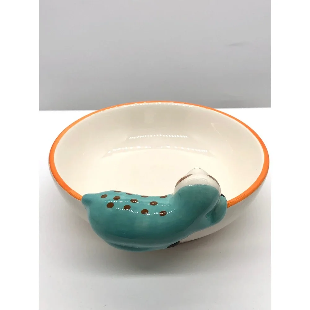 Whimsical Ceramic Sloth Trinket Dish Teal 3D Animal Figurine Catchall Bowl 5.5
